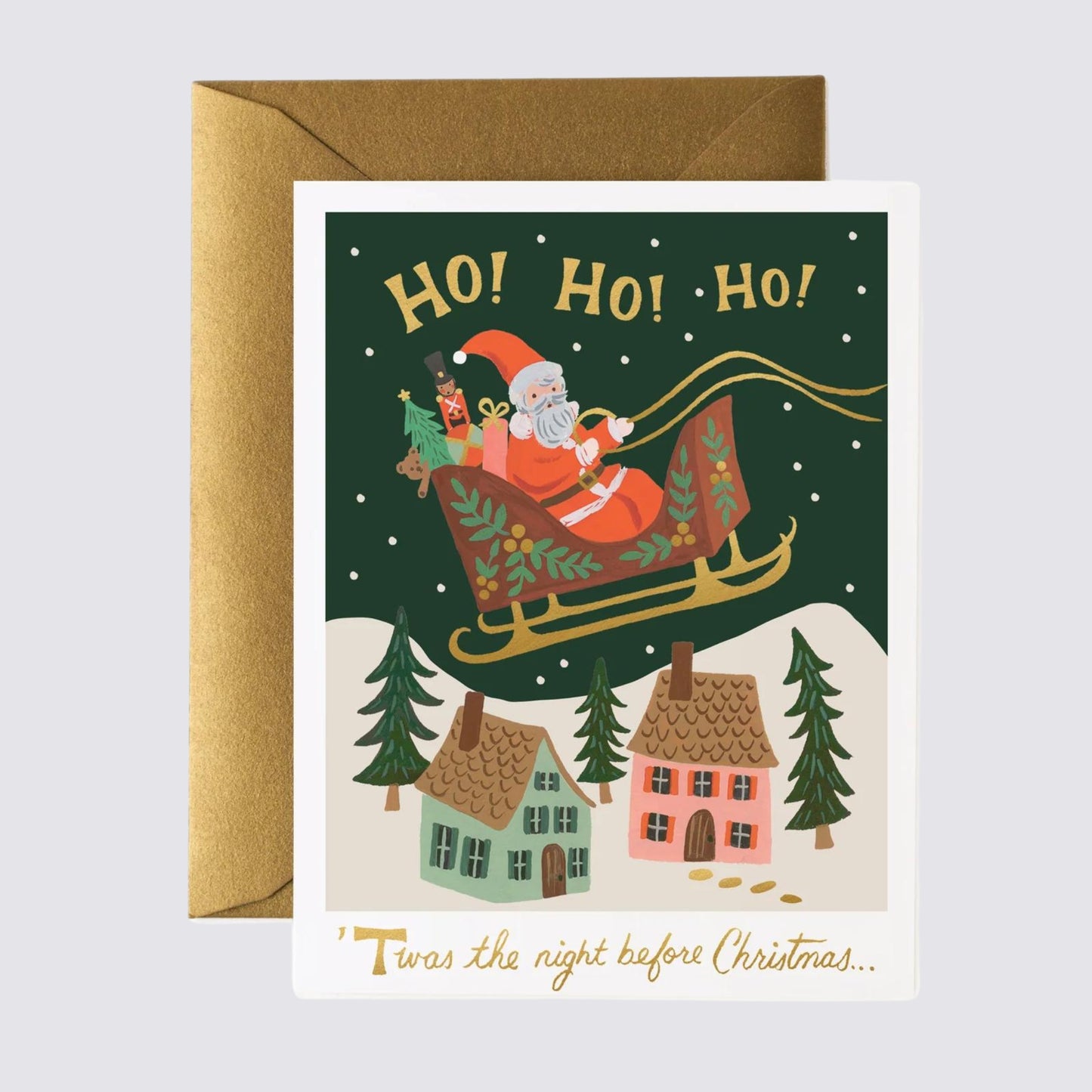 ho ho ho Christmas card gold envelope