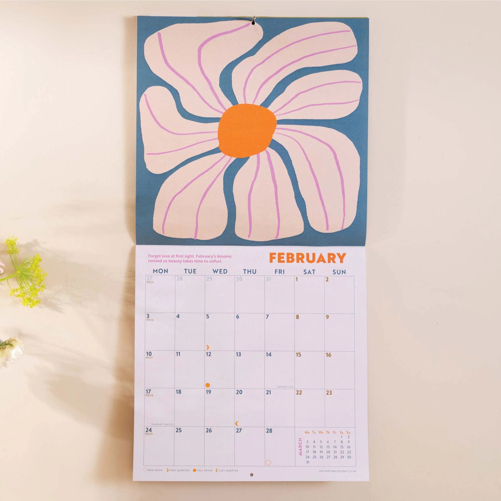 flower themed 2025 wall calendar