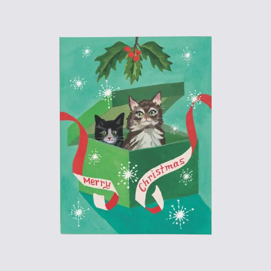 cats in box Christmas card