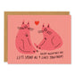 Nine Loves Cat card for Valentine's Day. Pink cat illustration. 