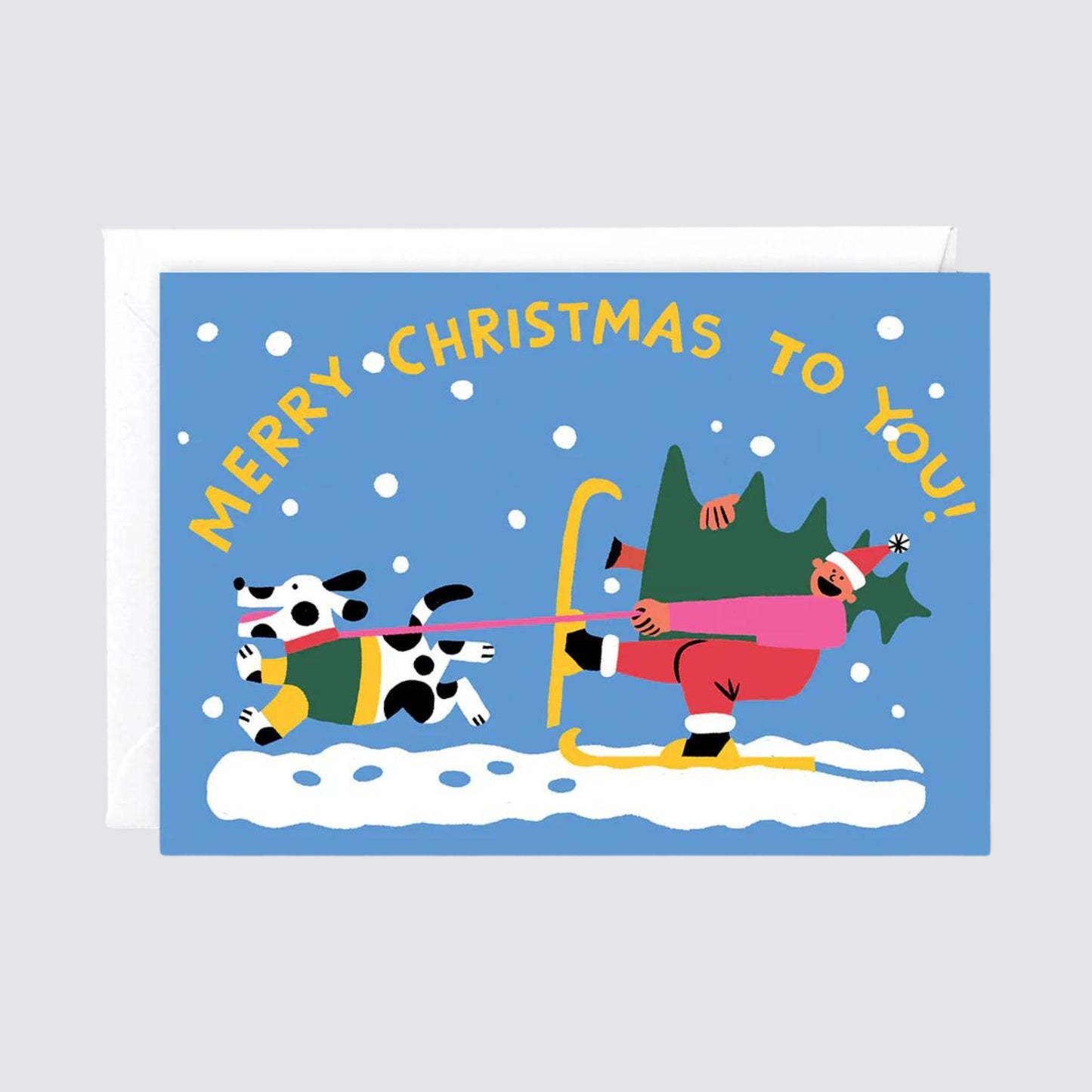 dog and Christmas tree card with white envelope