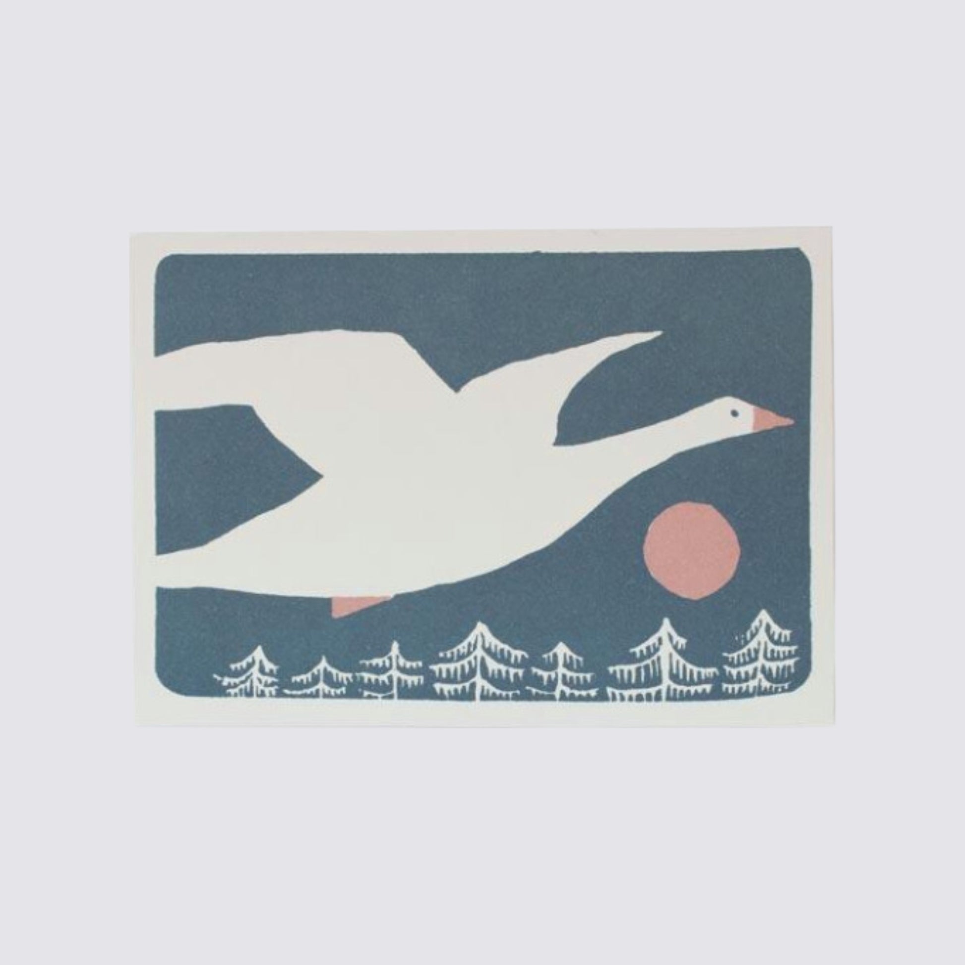 goose flying over snowy scene card