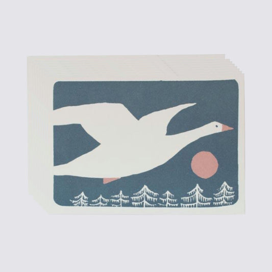 pack of 10 goose flying Christmas scene card