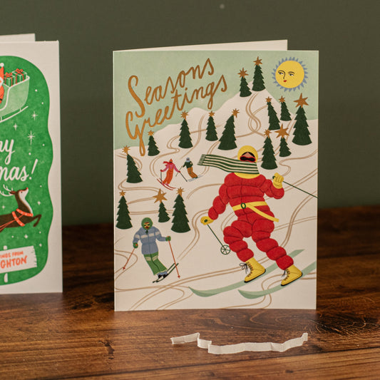 Skiing girl christmas card