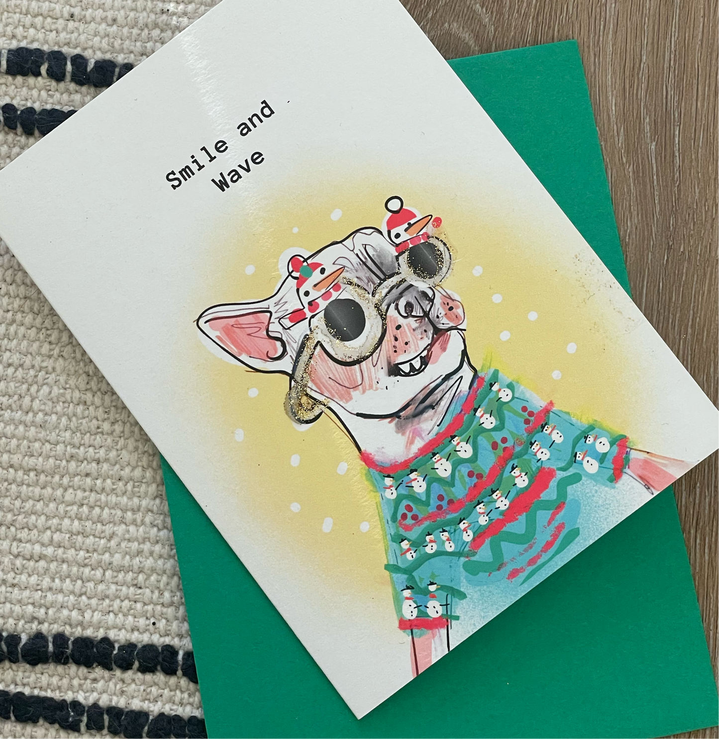 sparkly french bulldog christmas card