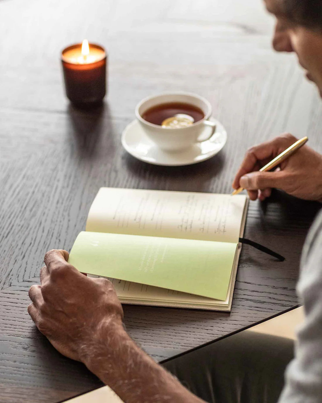 The Three Question Journal in Oat. A prompted for journal writing with a linen cover. 